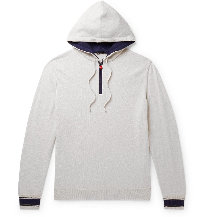 Photo: Kiton - Contrast-Tipped Cashmere Half-Zip Hoodie - Gray