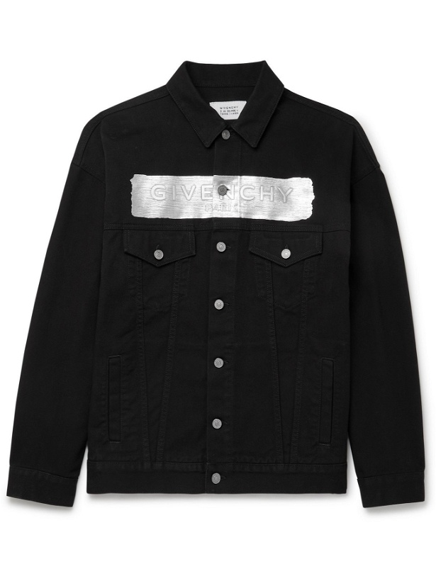 Photo: GIVENCHY - Oversized Metallic Logo-Embossed Denim Jacket - Black