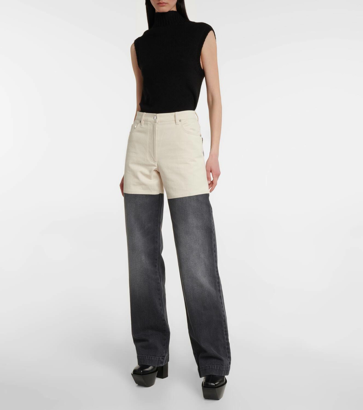 Peter Do Bicolor high-rise wide-leg jeans