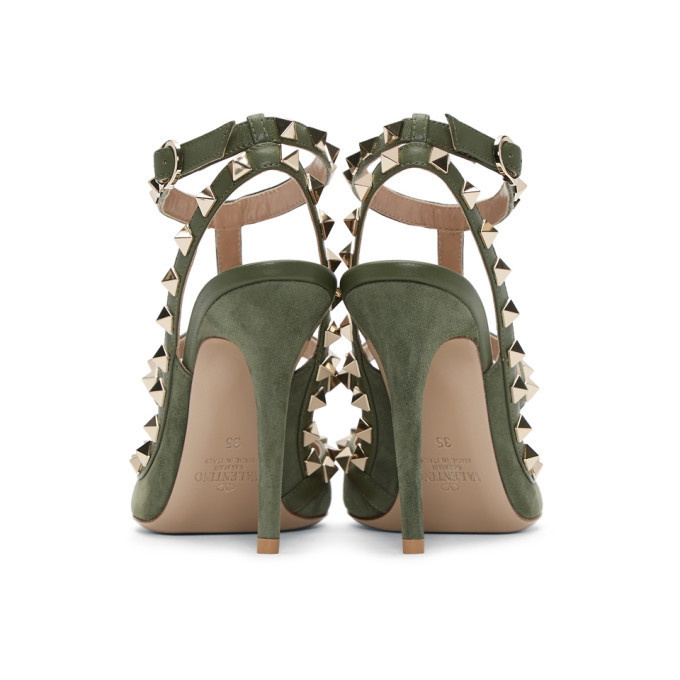 Valentino Green Valentino Garavani Suede Rockstud Cage Heels Valentino