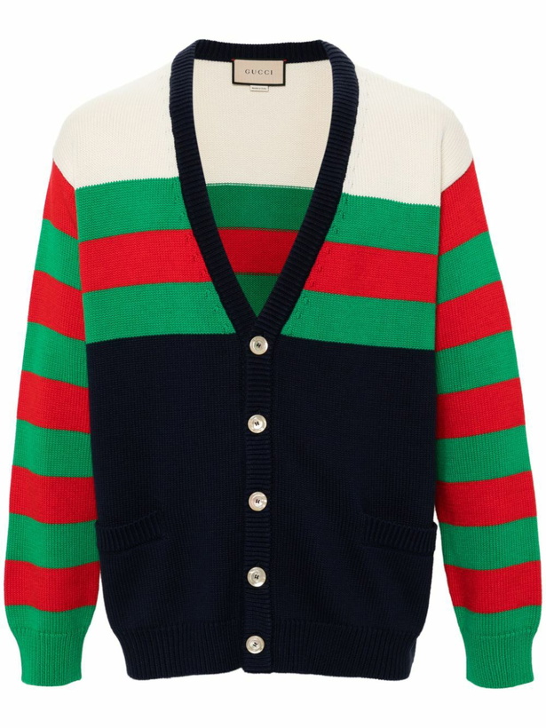 Photo: Gucci Blue Web Stripe Wool Cardigan