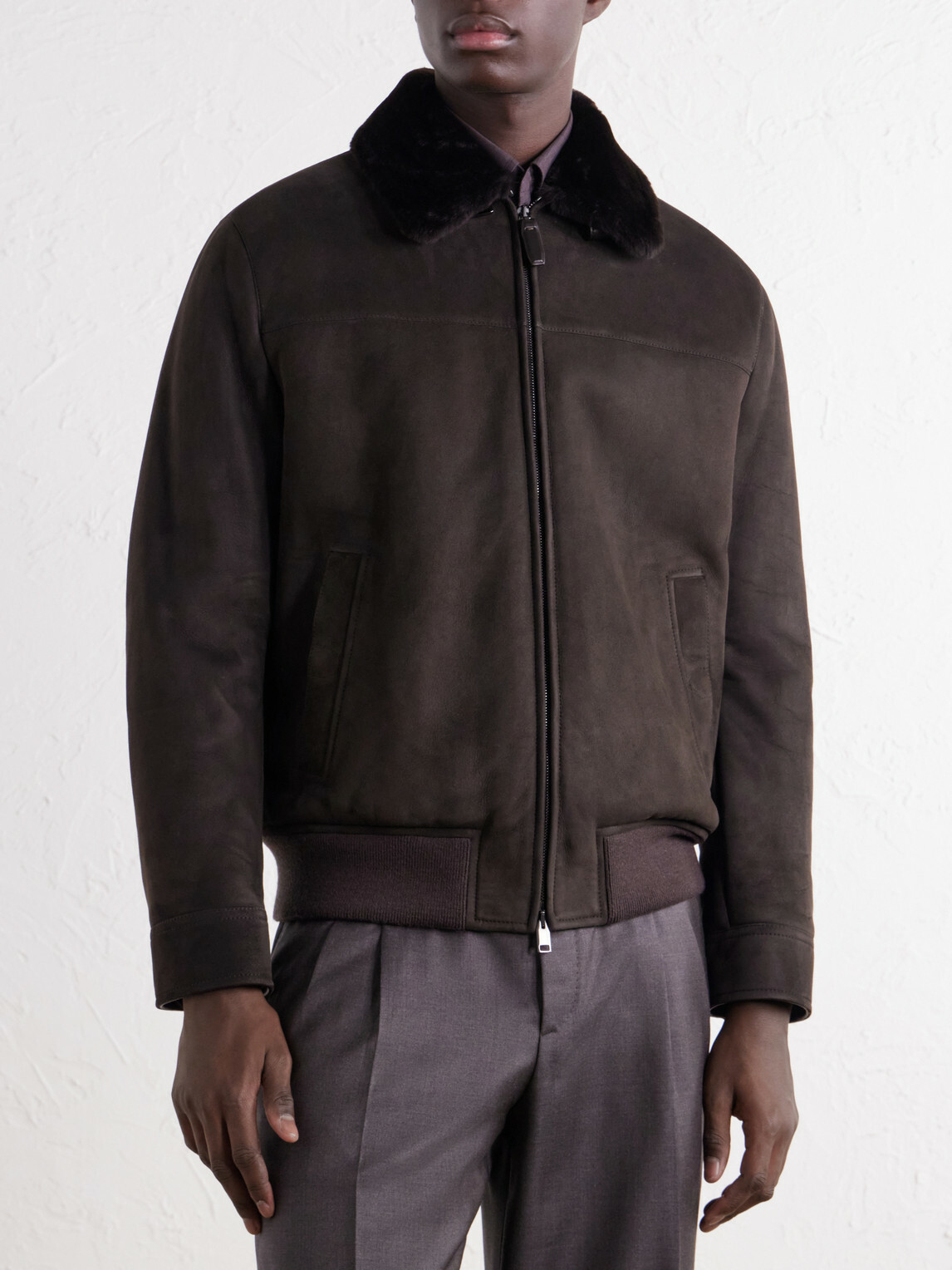 Brioni - Shearling and Leather-Trimmed Suede Jacket - Brown