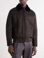 Brioni - Shearling and Leather-Trimmed Suede Jacket - Brown