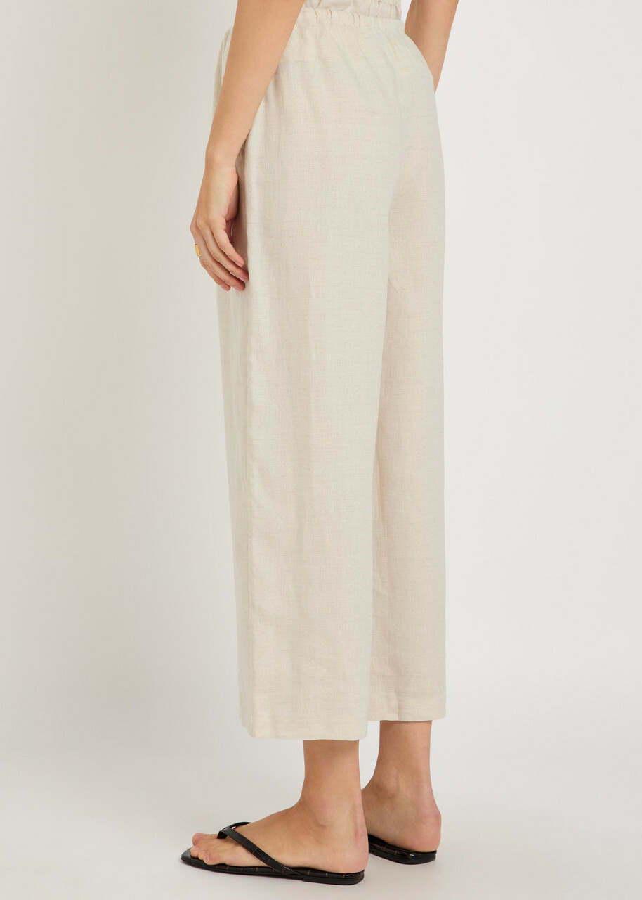 Staud Mateo Cropped Wide-leg Linen Trousers Beige