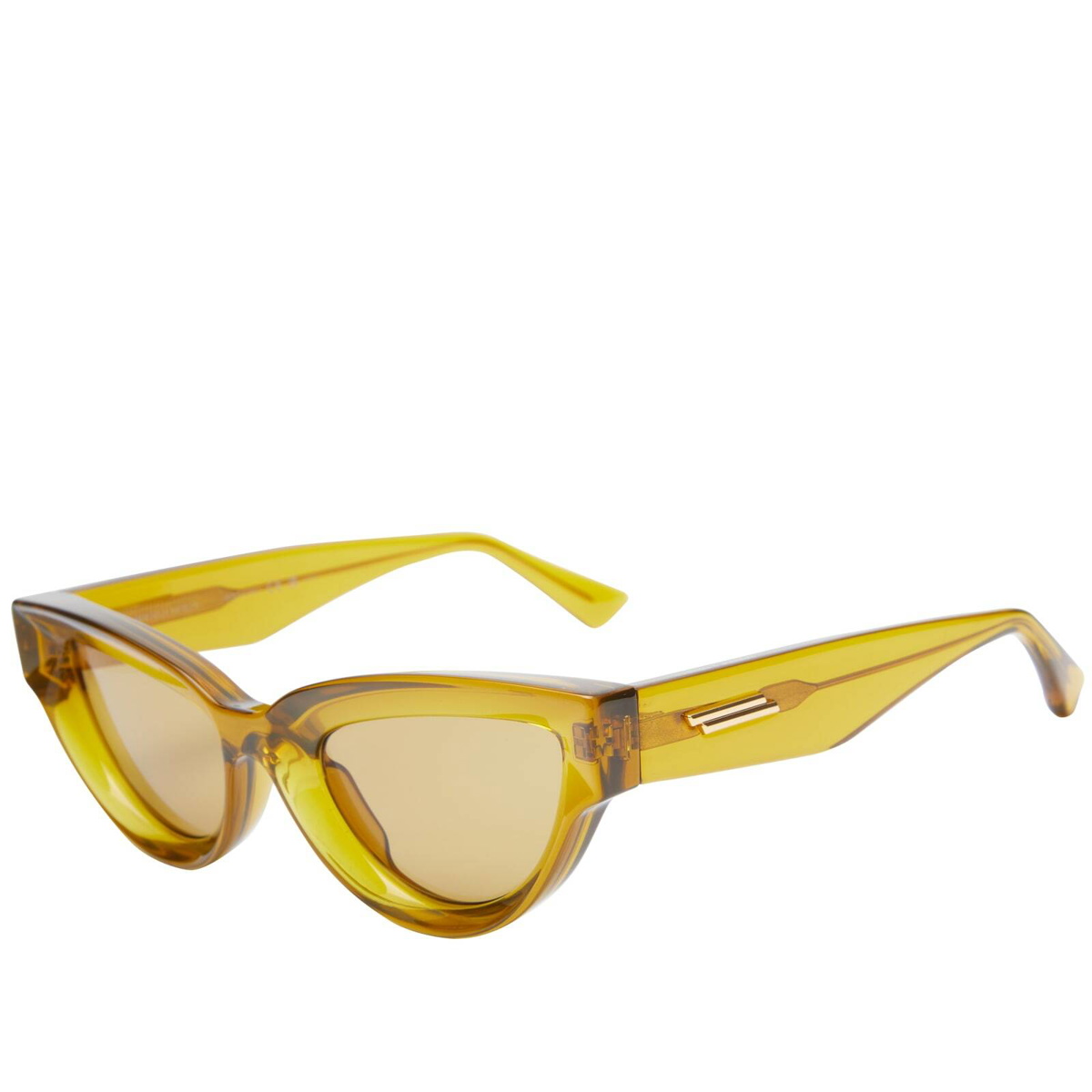 Bottega Veneta® Cangi Wraparound Injected Acetate Sunglasses in Yellow /  Bronze. Shop online now.