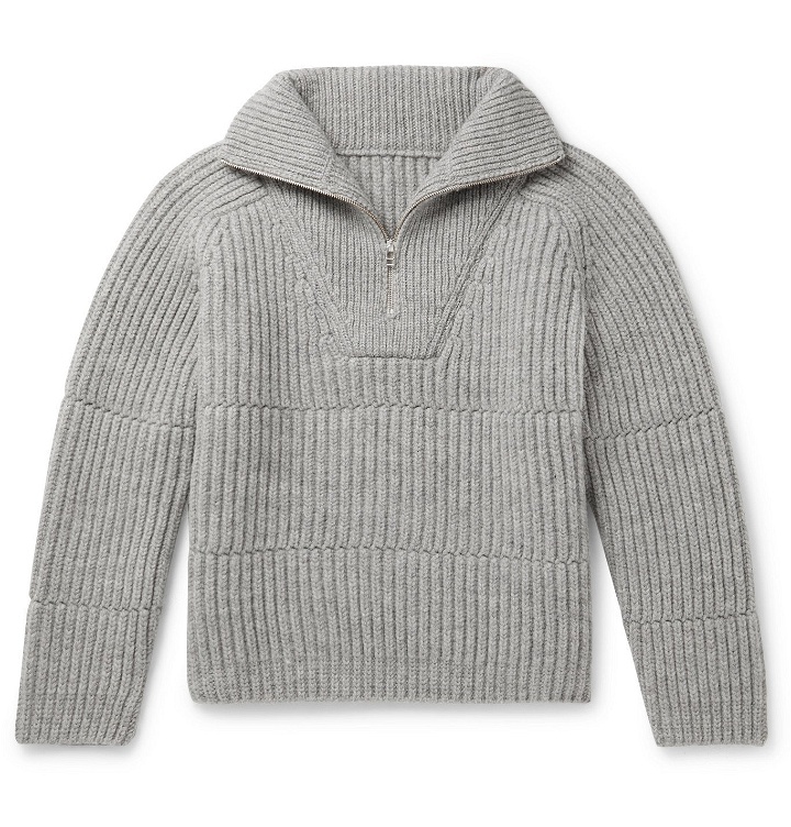 Photo: Jacquemus - La Maille Ribbed Wool-Blend Half-Zip Sweater - Gray