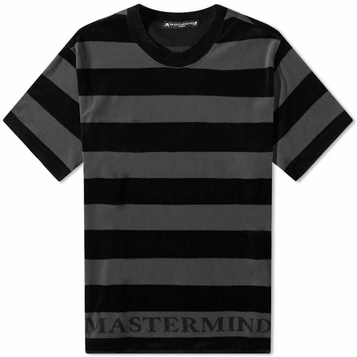 Photo: MASTERMIND WORLD Men's Velour Stripe T-Shirt in Black/Charcoal