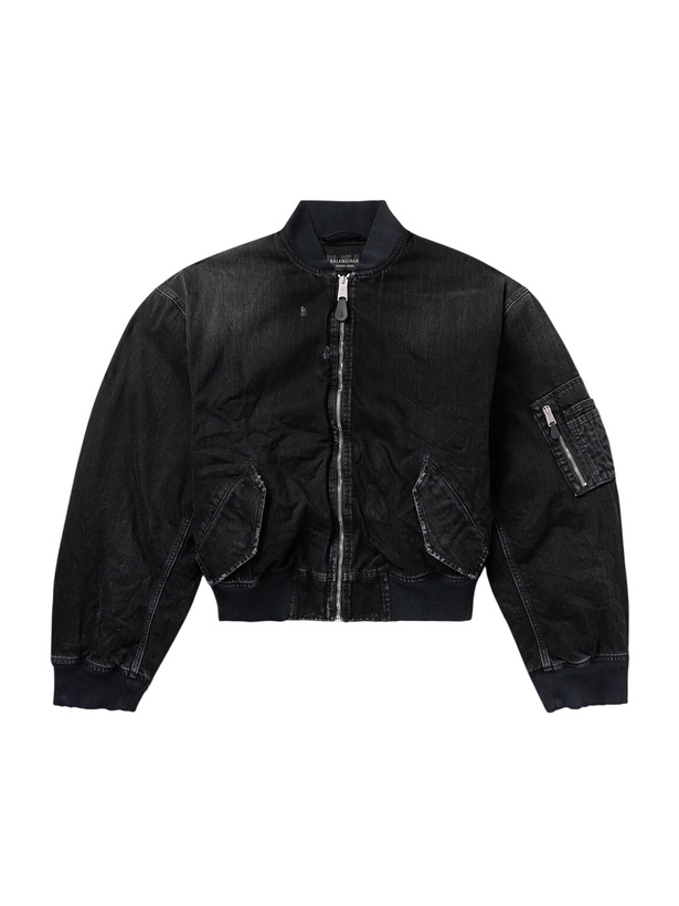 Photo: Balenciaga - Distressed Denim Bomber Jacket - Black