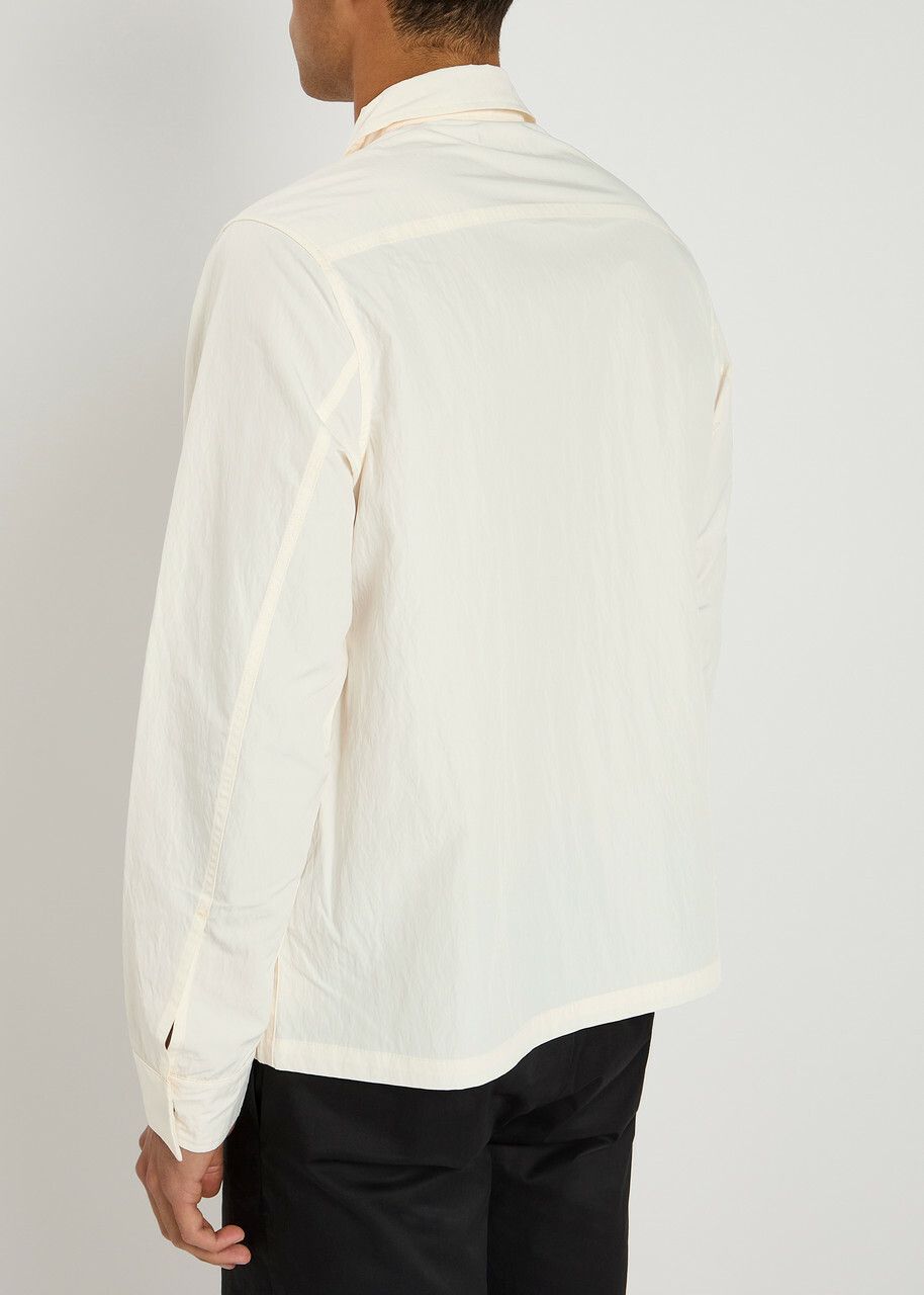 Fred Perry Logo-embroidered Crinkled Shell Overshirt Cream