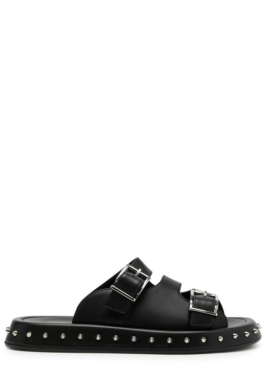 Alexander Mcqueen Studded Leather Sandals Black And Silver