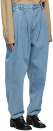 Hed Mayner Blue Pleated Denim Jeans