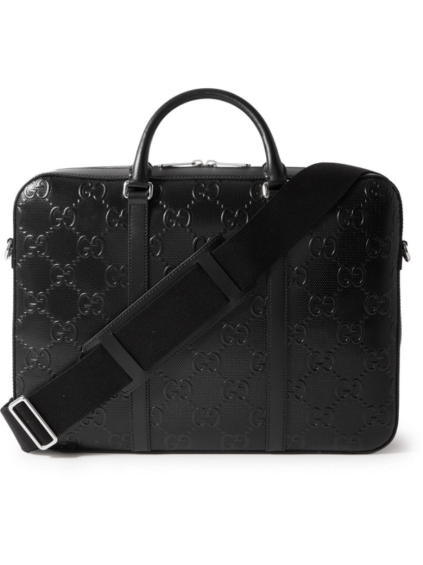 Photo: GUCCI - Logo-Embossed Perforated Leather Briefcase