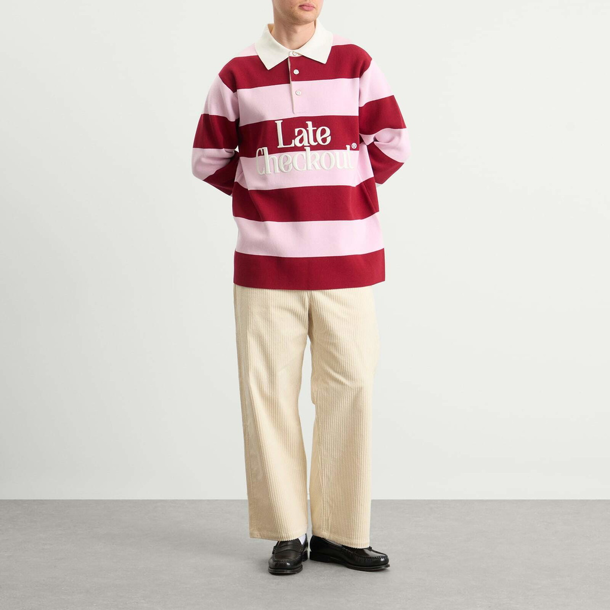 Late Checkout Men's Rugby Polo in Pink/Burgundy