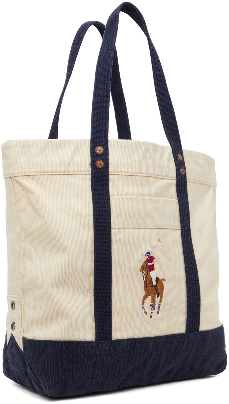 POLO RALPH LAUREN Black Canvas Tote With Big Red Embroidered Pony See Photos
