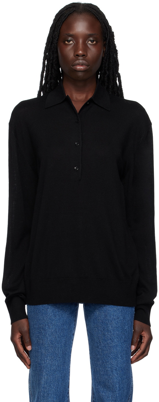 TOTEME Black Spread Collar Polo