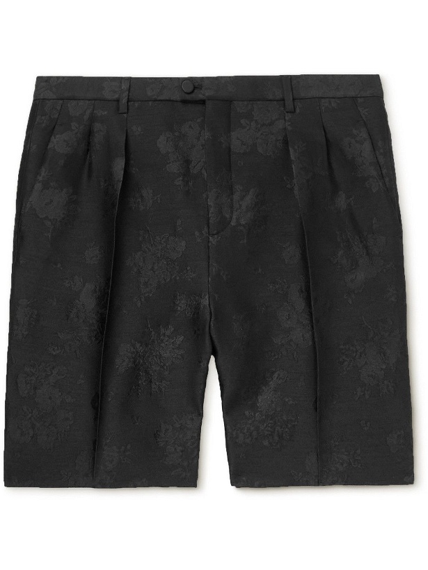 Photo: SAINT LAURENT - Straight-Leg Pleated Wool and Silk-Blend Brocade Shorts - Black