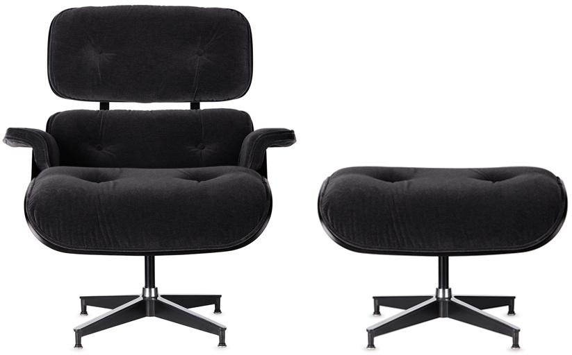 HERMAN MILLER Black Mohair Supreme Eames Lounge Chair & Ottoman