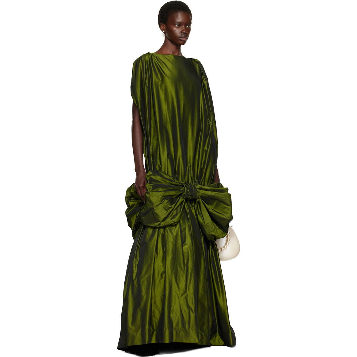 Simone Rocha Khaki Bow Hem Cascade Egg Maxi Dress