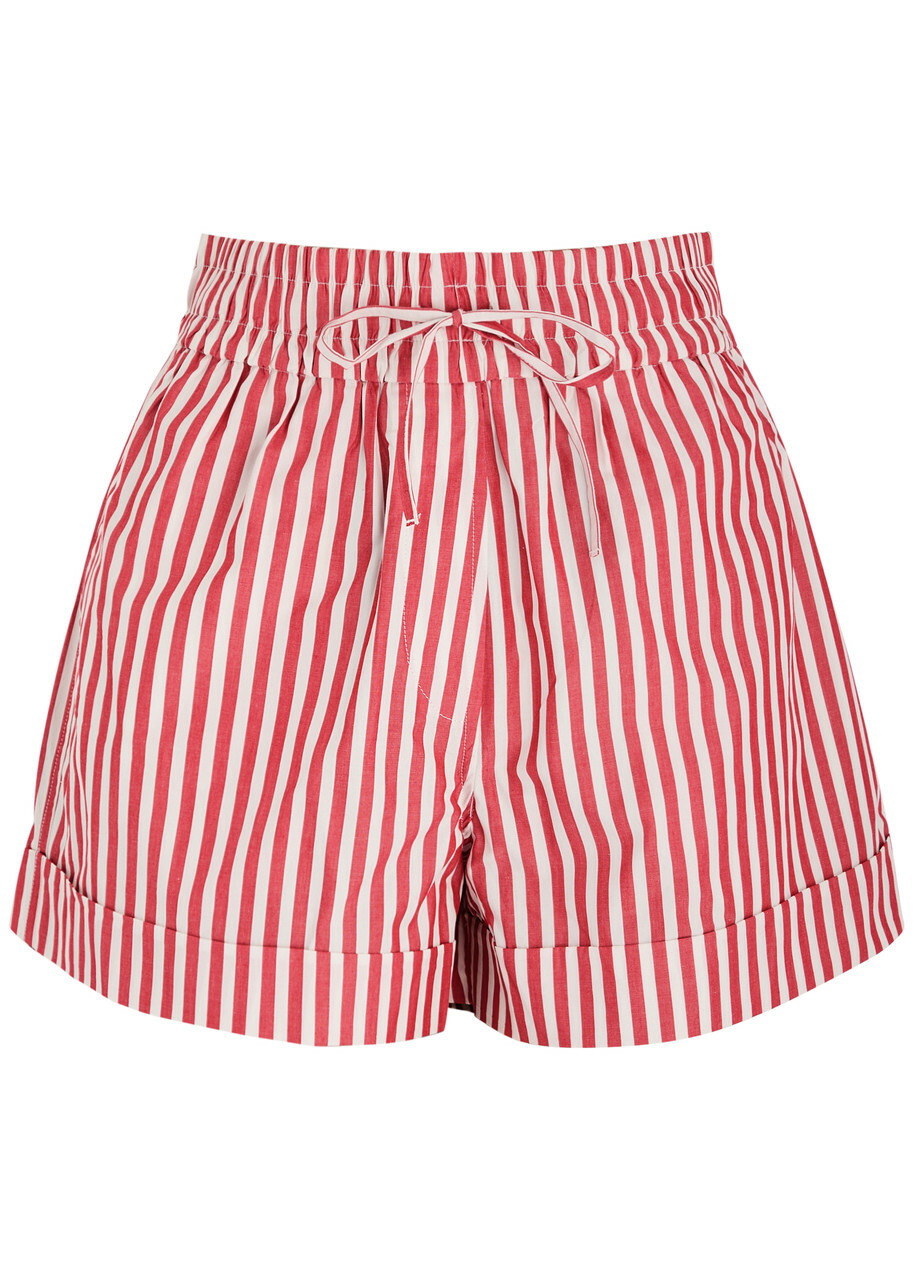 Ganni Striped Cotton-poplin Shorts Red And White GANNI