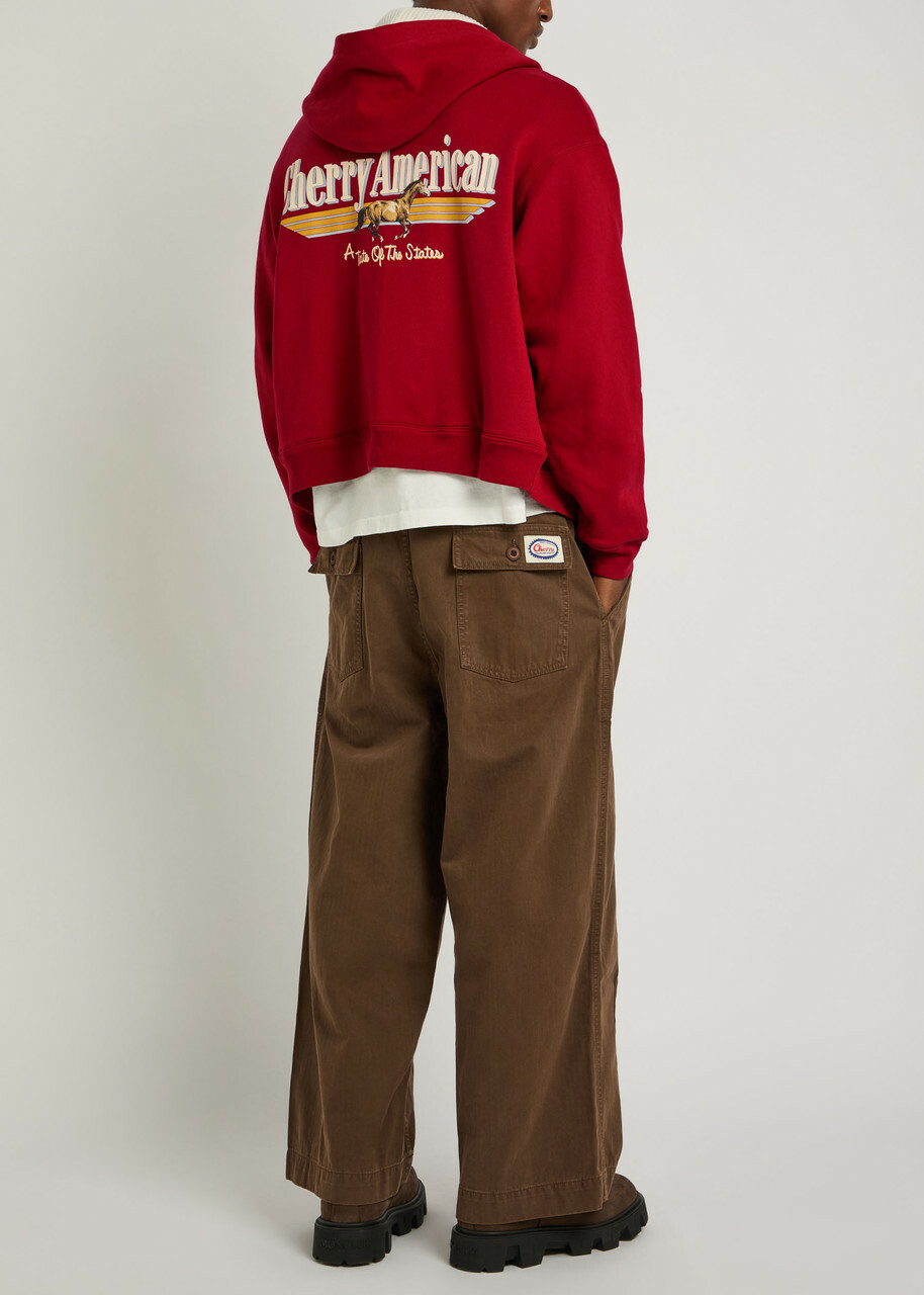 Cherry Los Angeles Thermal Logo Zip-though Cotton Sweatshirt Red