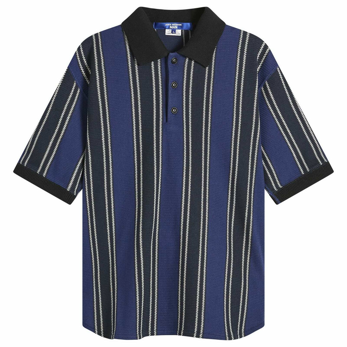 Junya Watanabe MAN Men's Raschel Polo in Navy/Blue/White