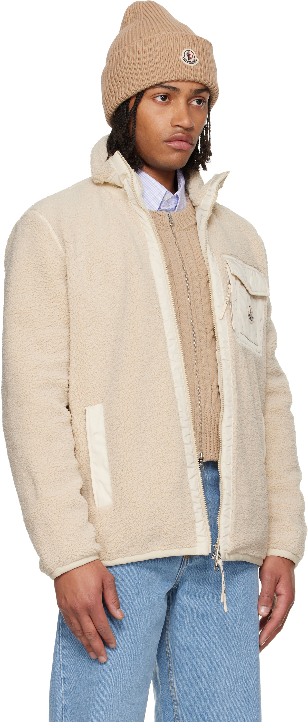 Moncler Beige Teddy Zip-Up Pocket Jacket