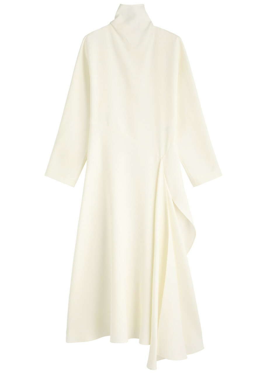 Alaïa Draped Asymmetric Silk-blend Midi Dress White ALAÏA