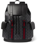 Gucci - Monogrammed Coated-Canvas and Leather Backpack - Black