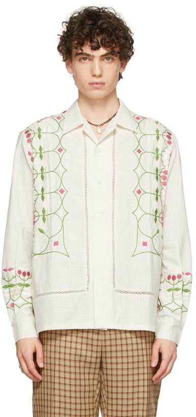 Photo: Bode White Embroidered Nouveau Fleur Shirt