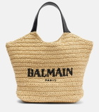 Balmain Logo raffia-effect top-handle bag