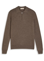 Aurélien Ribbed-knit Wool Polo Shirt Taupe