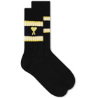 AMI Men's Heart Crew Sock in Black/Yellow