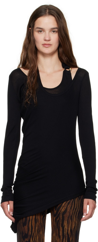 Photo: Jean Paul Gaultier Black Ribbed Twisted Double Layer Piercing T-shirt