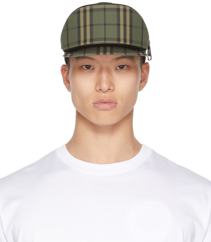 Photo: Burberry Green Vintage Check Detachable Zip Pocket Visor