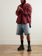 Balenciaga - Checked Jersey-Trimmed Cotton-Flannel Hooded Shirt - Red