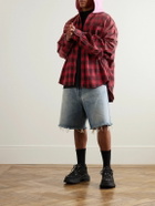 Balenciaga - Checked Jersey-Trimmed Cotton-Flannel Hooded Shirt - Red