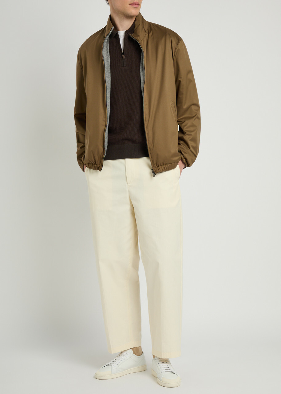 Canali Textured-knit Cotton Polo Shirt Brown