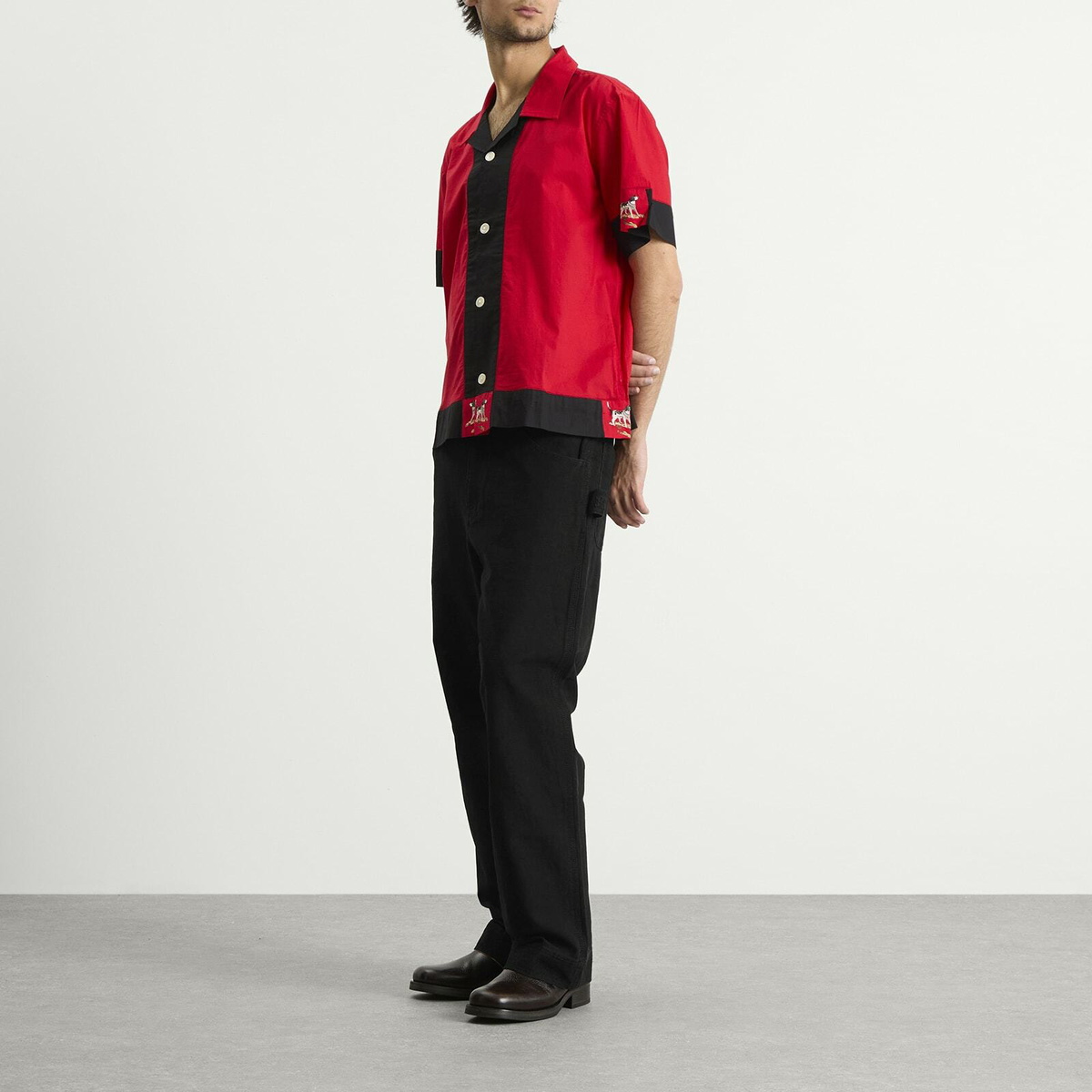 Bode Men's Embroidered Denim Knolly Brook Trousers in Black