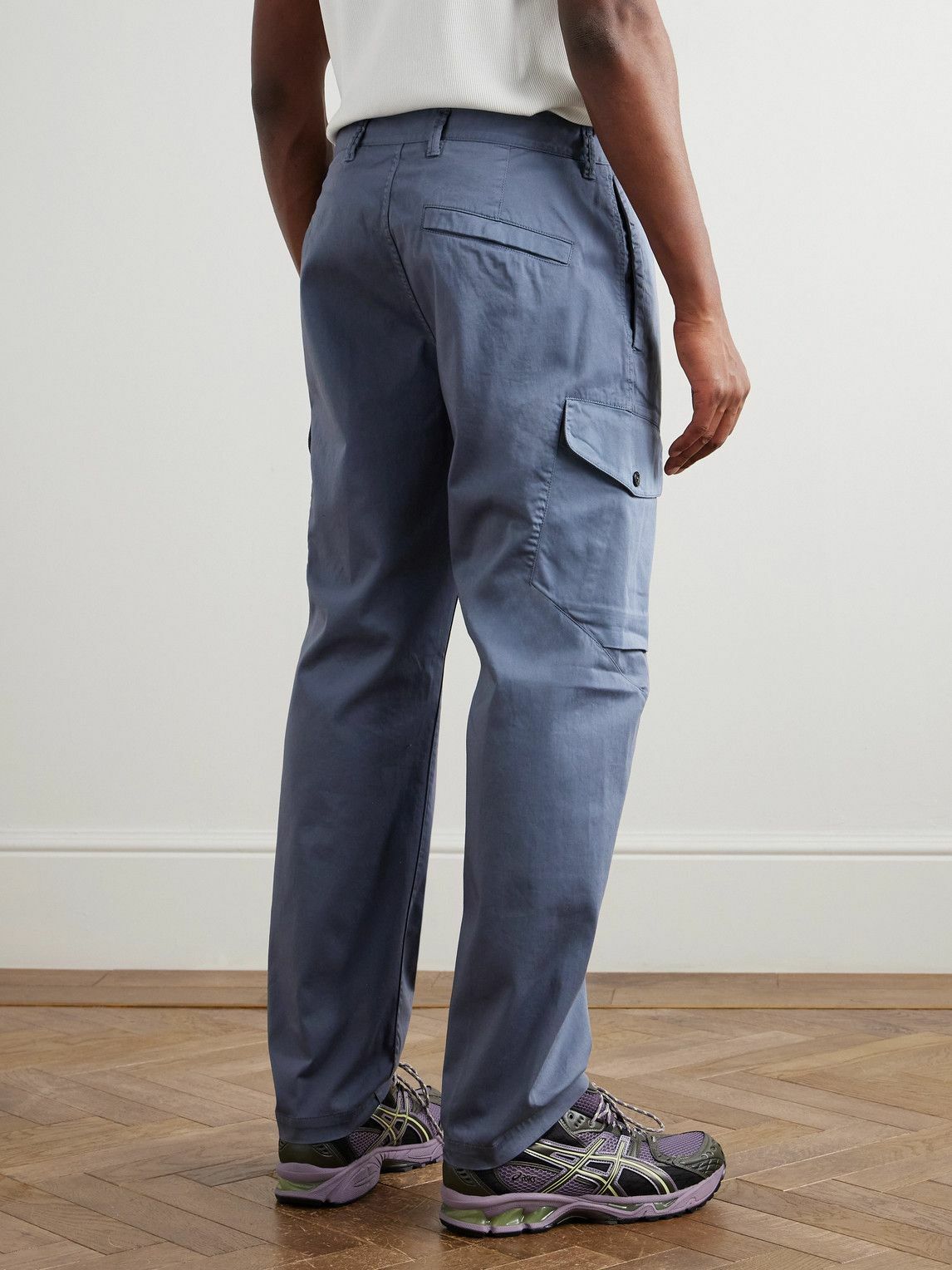 Stone Island - Straight-Leg Stretch Organic Cotton Satin-Twill Trousers - Blue