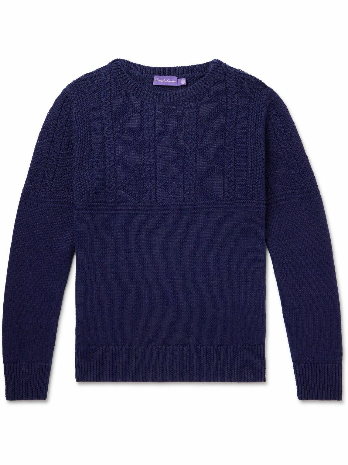 Photo: Ralph Lauren Purple label - Cable-Knit Linen and Silk-Blend Sweater - Blue