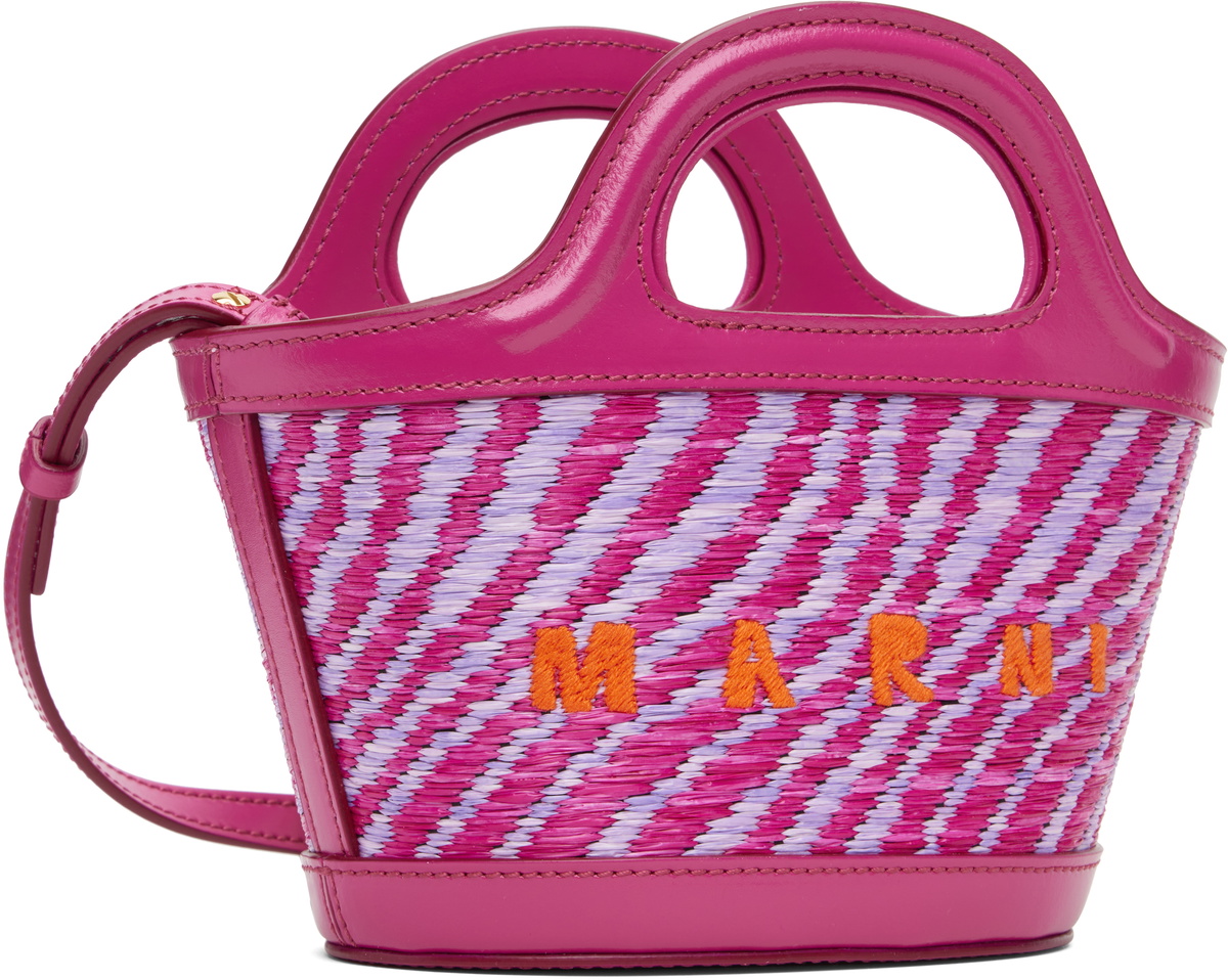 Marni Pink Wavy Raffia-Effect Tropicalia Micro Tote