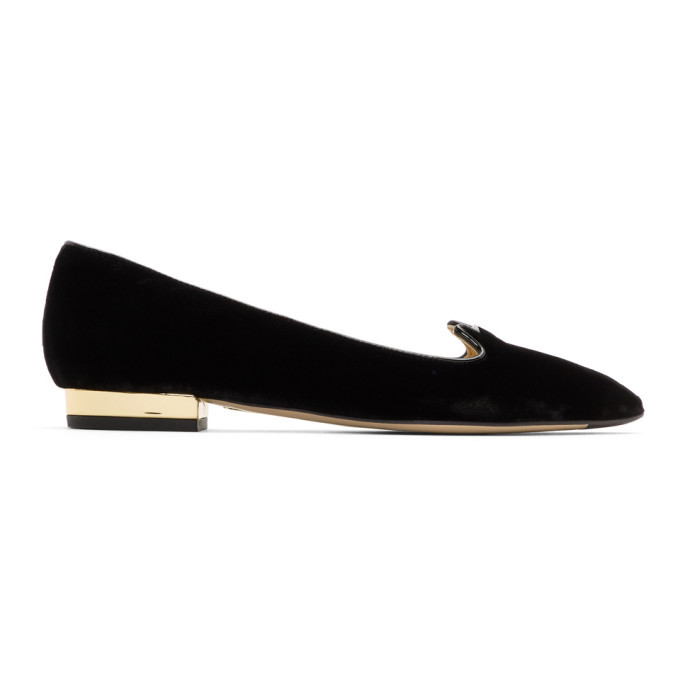 Charlotte Olympia Black Velvet Kitty DOrsay Flats