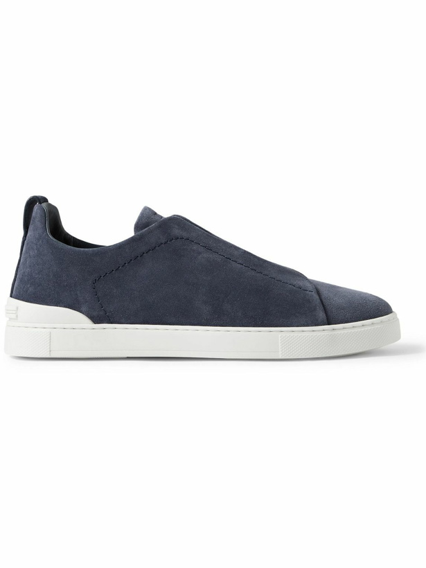 Photo: Zegna - Triple Stitch Suede Sneakers - Blue