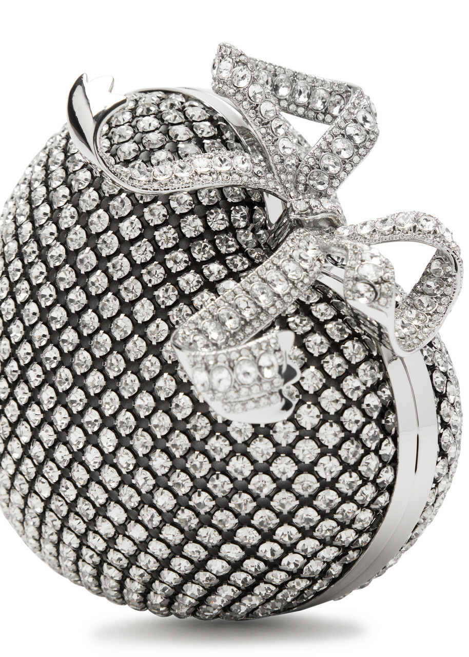 Self-portrait Heart Crystal-embellished Satin Clutch - Silver - One Size