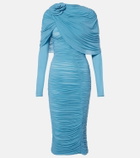 Magda Butrym Floral-appliqué ruched caped midi dress