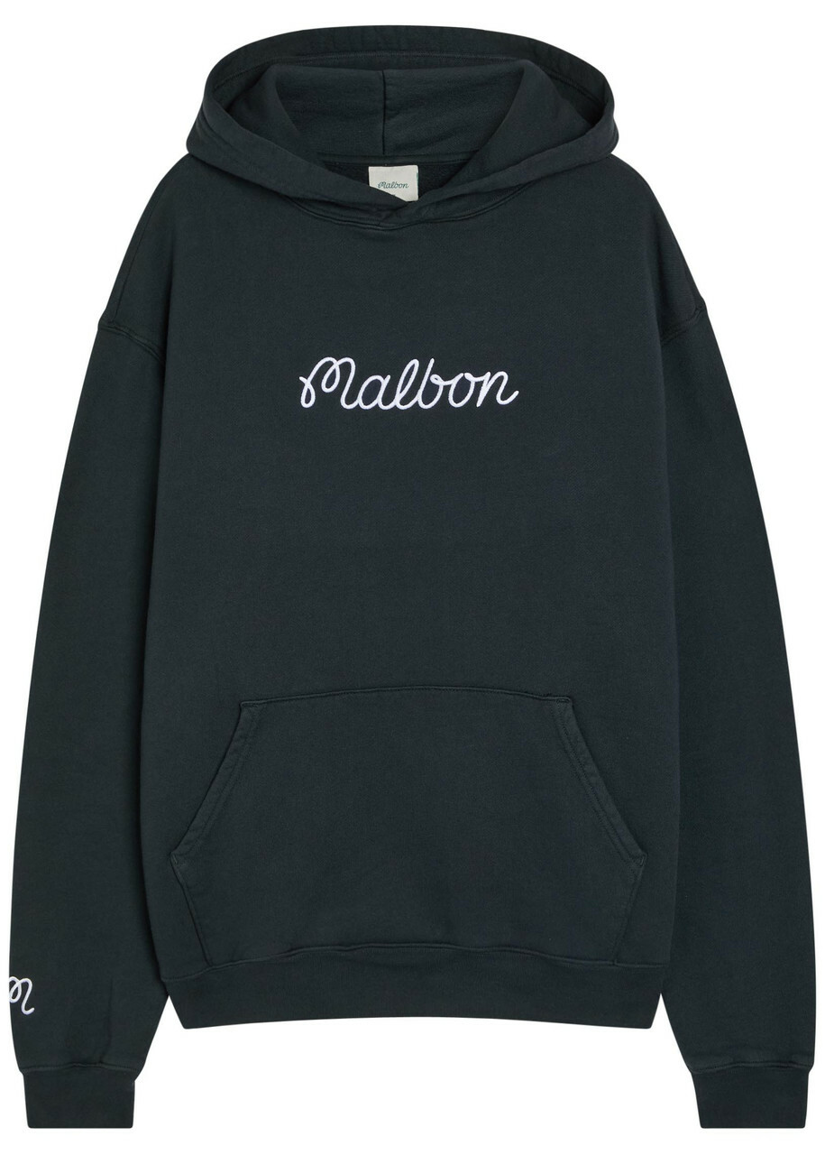 Malbon Feque Logo-embroidered Hooded Cotton Sweatshirt Navy