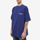 Balenciaga Men's Oversized Political Campaign Logo T-Shirt in Pacific Blue/White