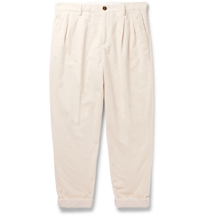 Photo: Brunello Cucinelli - Tapered Pleated Cotton-Corduroy Trousers - Neutrals