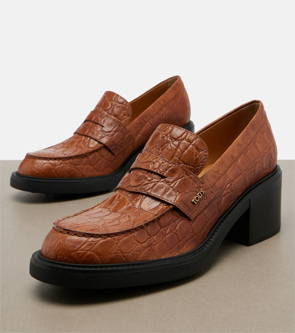 Tod's Croc-effect leather loafer pumps