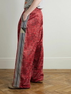 KAPITAL - Wide-Leg Striped Webbing-Trimmed Bandana-Print Tech-Jersey Track Pants - Red